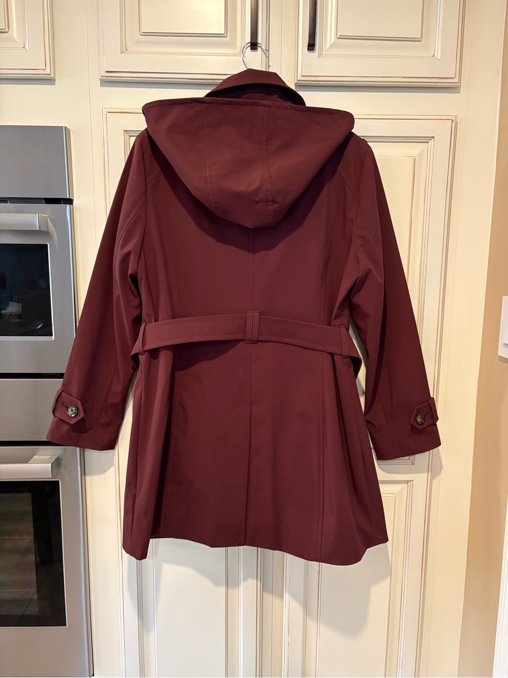 London Fog Hooded Trench Coat in Wine